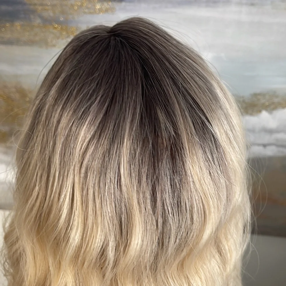 HAIR, 16” Wavy, Center Part, Curtain Bangs, with Eyelashes Ombre to Blonde - Picture 8 of 12